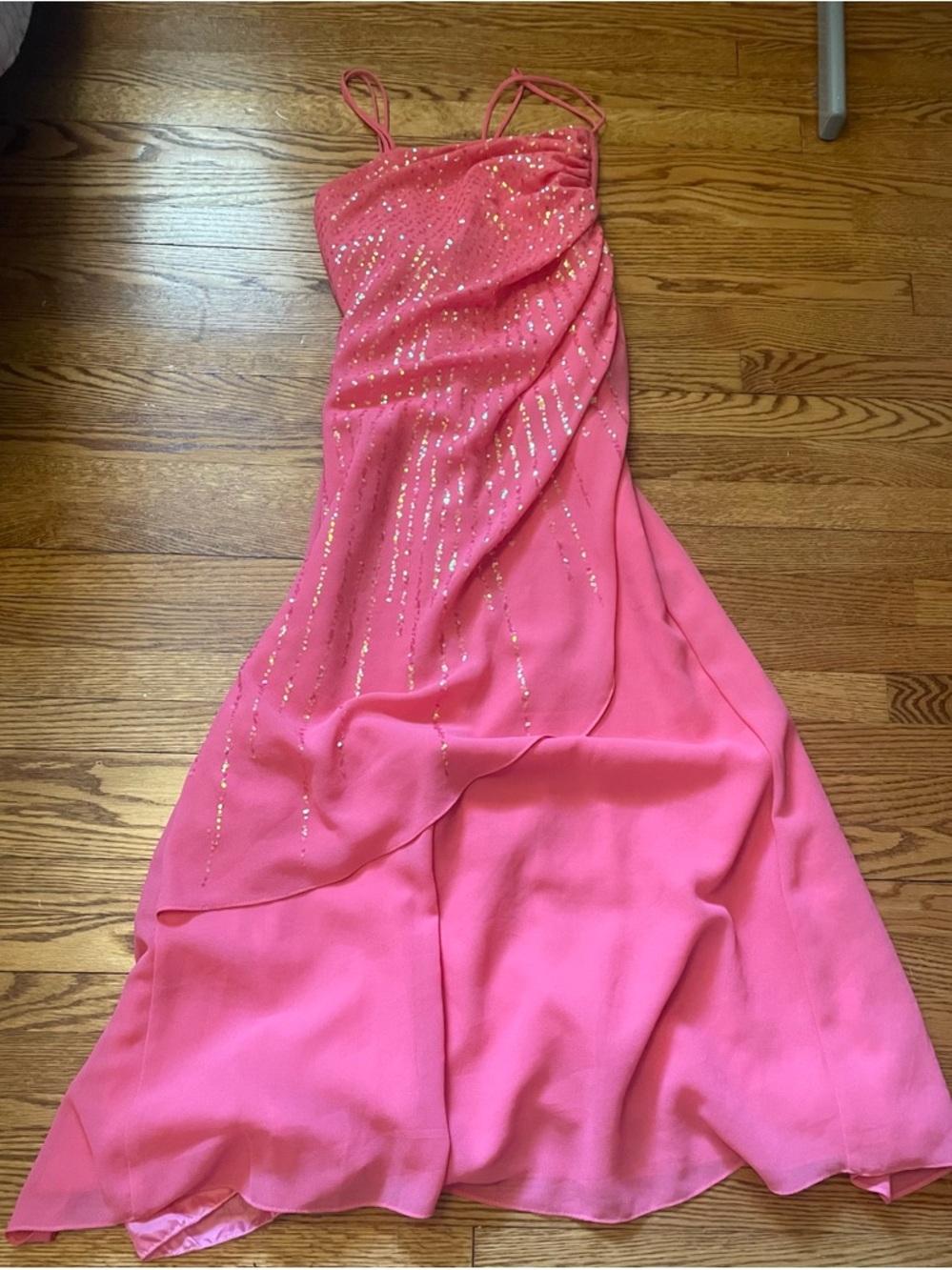 Strapless Pink Sequin Prom Dress
